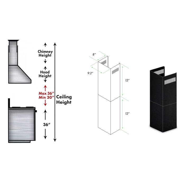ZLINE 2-12 in. Short Chimney Pieces for 7 ft. to 8 ft. Ceilings in Black Stainless (SK-BSKBN)