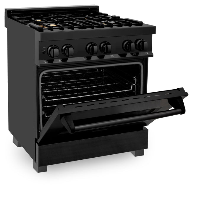 ZLINE 30" 4.0 cu. ft. Dual Fuel Range with Gas Stove and Electric Oven in Black Stainless Steel with Brass Burners (RAB-BR-30)