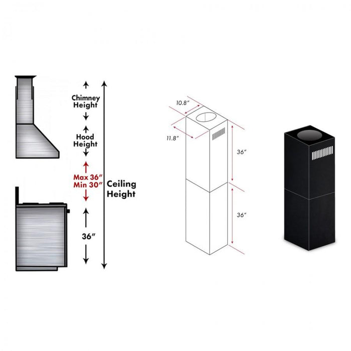 ZLINE 2-36" Chimney Extensions for 10 ft. to 12 ft. Ceilings in Black Stainless (2PCEXT-BSGL2iN)